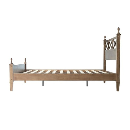Queen Size Platform Bed Frame, Solid Wood with Headboard & Footboard, Center Metal Legs, 12 Strong Slatted Base, Anti-Noise & Slip-Free, Easy Assembly, No Box Spring Needed, Barnwood Finish RIQ-30