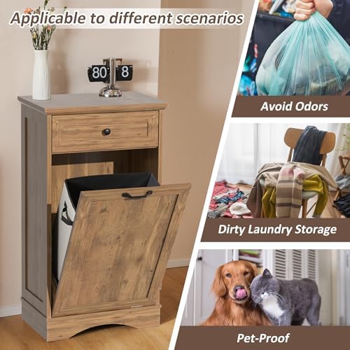13 Gallons Tilt Out Trash Can Cabinet Freestanding Vintage Oak