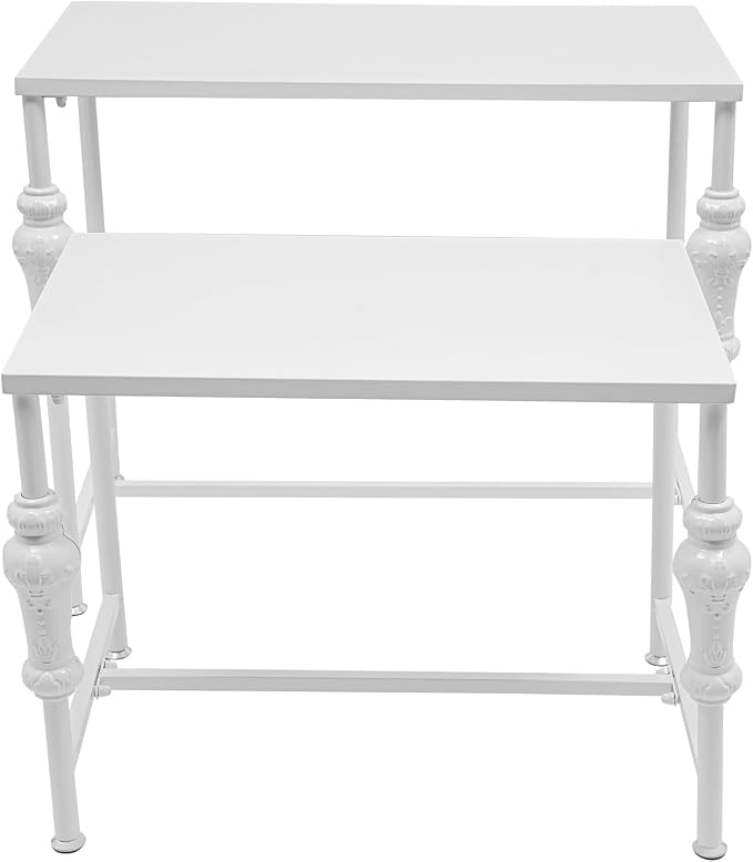 Retail Display Tables White Boutique Nesting Tables | 2 Piece Set, Vintage Display Table, Clothing Shoes Display Shelf, For Retail Stores, Carbon Steel