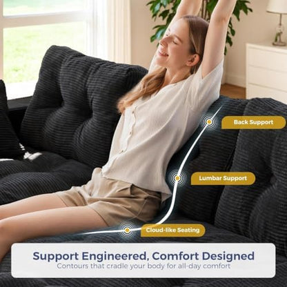 MAXYOYO Boneless Couch, 104-Inch L-Shaped Cloud Couch with Ottoman