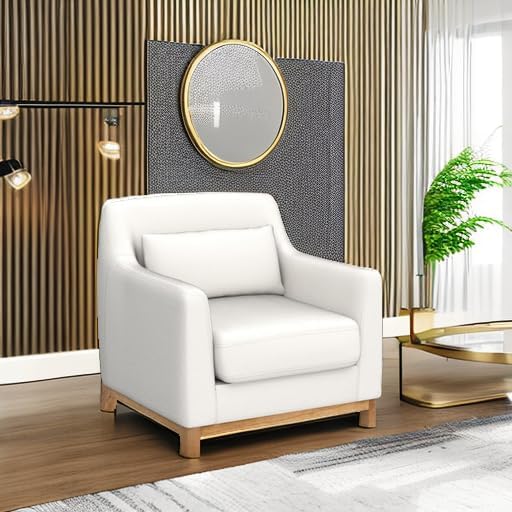 VANOMi Extra Deep Accent Chair, Fabric Upholstered Comfy Reading Armchair for Living Room, Bedroom Single Seat Sofa Chair with Wood Base, Lamb Fabric | Oversized Armchair with Thick Cushion Reading Chairs for Living Room, Apartment