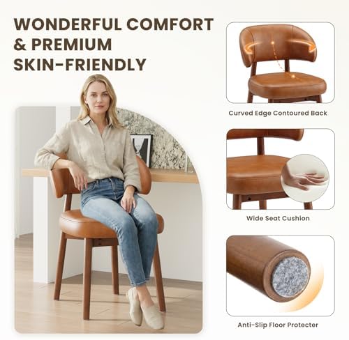 MALOL Wooden Dining Chairs Set of 4, Modern Upholstered Dining Room Kitchen Side Chairs with Curved Open Back for Living Room/Restaurant/Cafe, Brown