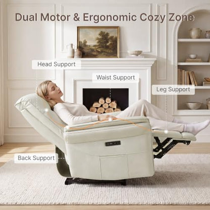 KISLOT Dual Motor Power Recliner Chair,Zero Gravity USB & Type-C, Cream
