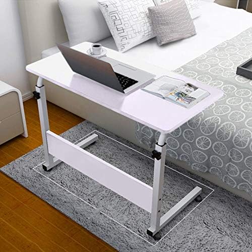 Mobile Bedside Computer Table Standing Desk,Adjustable Height Laptop Stand Side Table with Lockable Wheels,Home Office Workstation Desk,Small Tray Table for Standing or Sitting (White)