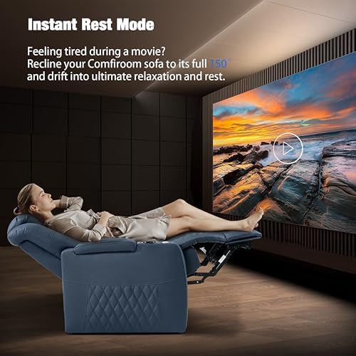 comfiroom Top-Grain Leather Home Theater Seating, Dual-Motor Power Recliner