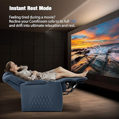 comfiroom Top-Grain Leather Home Theater Seating, Dual-Motor Power Recliner