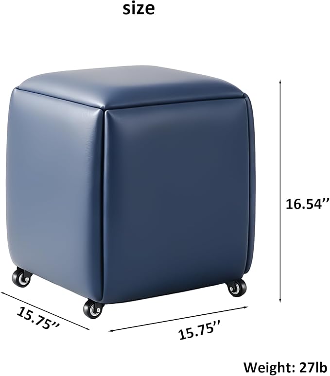 5 in 1 Nesting Ottoman Cube Chair, Stackable Stools, Leather Square Ottoman Bench, Foot Stool with Wheels for Living Room,Dining Room 15.75x15.75x16.54 inches