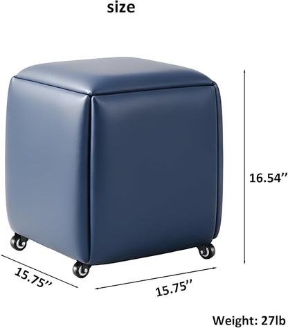 5 in 1 Nesting Ottoman Cube Chair, Stackable Stools, Leather Square Ottoman Bench, Foot Stool with Wheels for Living Room,Dining Room 15.75x15.75x16.54 inches