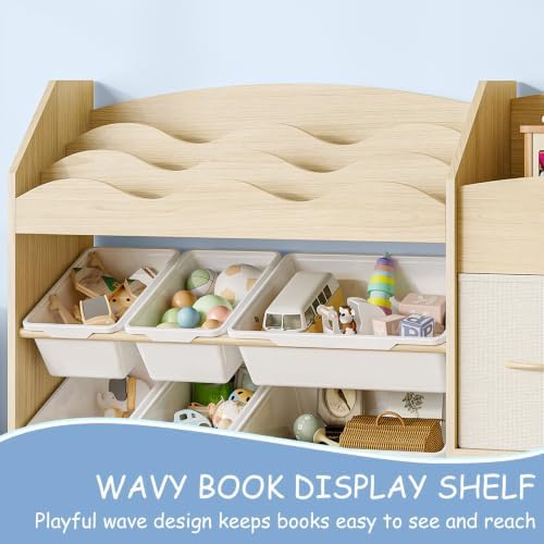 Kids Toy Storage Organizer, Scalloped Shelf, 9 Bins, Toy Chest