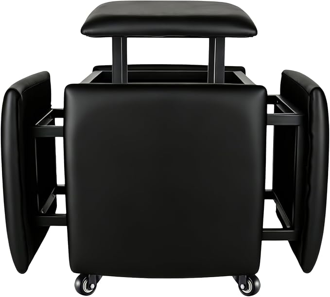 5 in 1 Nesting Ottoman Cube Chair, Stackable Stools, Leather Square Ottoman Bench, Foot Stool with Wheels for Living Room,Dining Room 15.75x15.75x16.54 inches