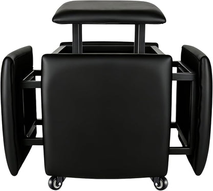 5 in 1 Nesting Ottoman Cube Chair, Stackable Stools, Leather Square Ottoman Bench, Foot Stool with Wheels for Living Room,Dining Room 15.75x15.75x16.54 inches