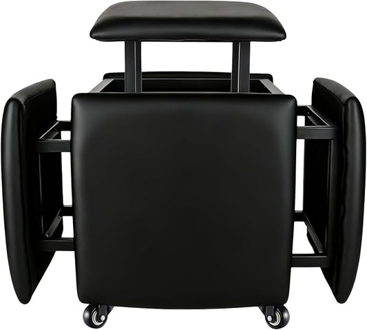 5 in 1 Nesting Ottoman Cube Chair, Stackable Stools, Leather Square Ottoman Bench, Foot Stool with Wheels for Living Room,Dining Room 15.75x15.75x16.54 inches
