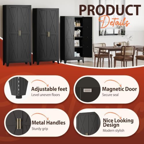 PAOFIN 71" H Tall Kitchen Storage Cabinet with Doors