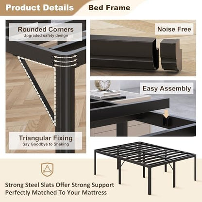 24 Inch Queen Bed Frame with Rounded Corner, High Profile Bed Frame