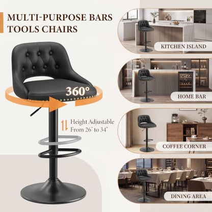 Bar Stools Set of 3, Swivel Counter Stools 26”- 34”Adjustable Height