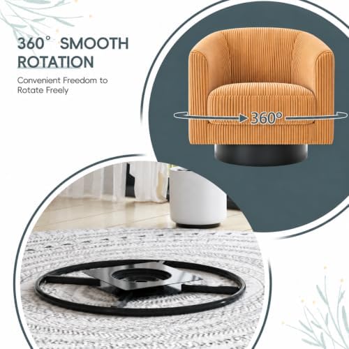 Swivel Accent Chairs Set of 2, 360° Bucket Chair, Modern Upholstered Barrel Armchair, Comfy Corduroy Single Sofa for Living Room Bedroom, Orange