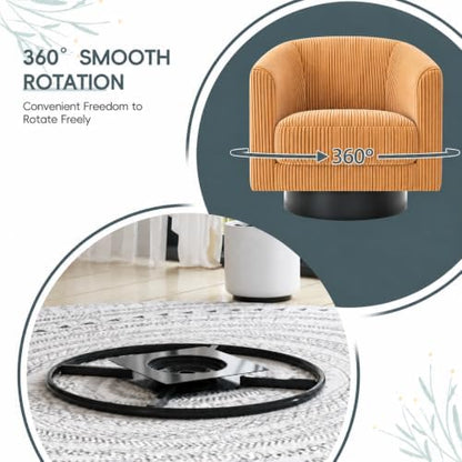 Swivel Accent Chairs Set of 2, 360° Bucket Chair, Modern Upholstered Barrel Armchair, Comfy Corduroy Single Sofa for Living Room Bedroom, Orange