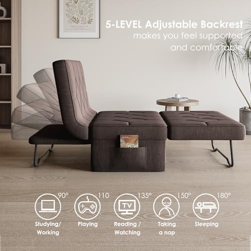 Ottoman Bed Sleeper, 34" Convertible Sleeper Chair Bed, Dark Brown