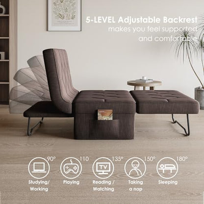 Ottoman Bed Sleeper, 34" Convertible Sleeper Chair Bed, Dark Brown