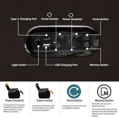 comfiroom Top-Grain Leather Home Theater Seating, Dual-Motor Power Recliner