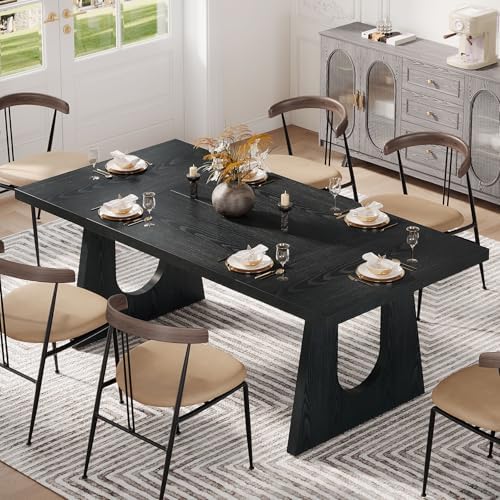 Tribesigns Large Dining Table for 6-8 People, 70.9-Inch Wood Rustic Rectangular Table with Black Wooden Legs, Farmhouse Center Kitchen Table for Dining Room, Living Room, Home Furniture, Black