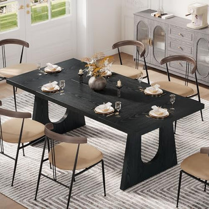 Tribesigns Large Dining Table for 6-8 People, 70.9-Inch Wood Rustic Rectangular Table with Black Wooden Legs, Farmhouse Center Kitchen Table for Dining Room, Living Room, Home Furniture, Black