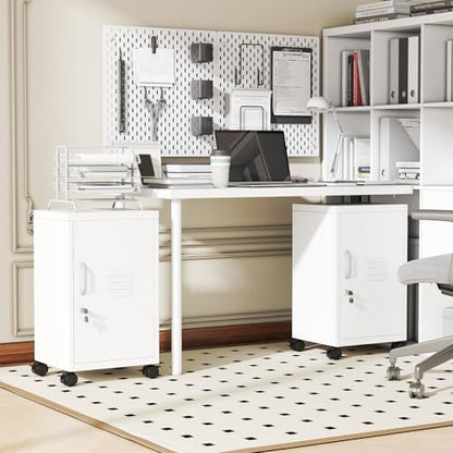Metal Mobile File Cabinet with Lock,Under Desk Metal Vertical Filing Cabinets with Shelf and Wheels for Home Office Organizer Letters/Legal Size, White (Required Assembly)