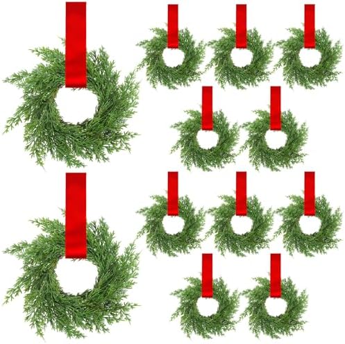 Knitgrip 12 Pcs 7.87" Mini Christmas Cabinets Wreaths with Velvet Ribbon
