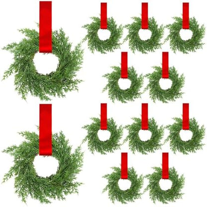 Knitgrip 12 Pcs 7.87" Mini Christmas Cabinets Wreaths with Velvet Ribbon