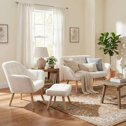48”Small Loveseat Sofa for Living Room, Small Space, Bedroom, White Sherpa