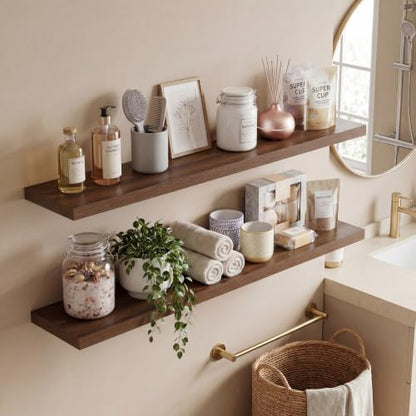 10 in Deep Floating Shelves 16” Set of 2, Walnut