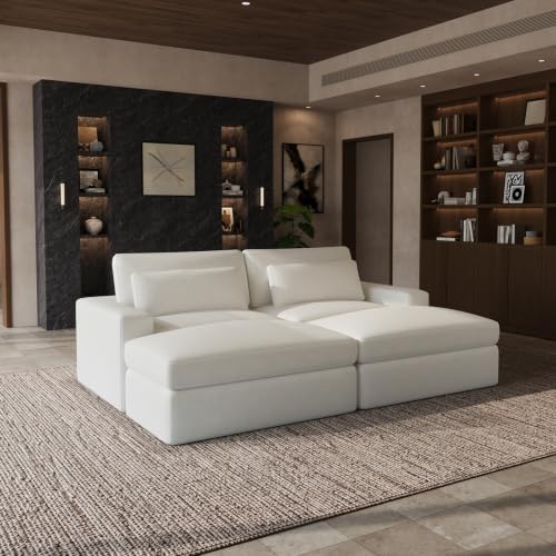 Novilla 98" Deep Seat Modular Sectional Sofa, Removable Washable Covers, U Shape Cloud Couch with Lumbar Pillows, Chenille Boneless Sectional Couch Beige, No Assembly Required