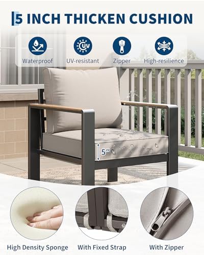 Garvee Aluminum Patio Furniture Set 4 Seats with Coffee Table