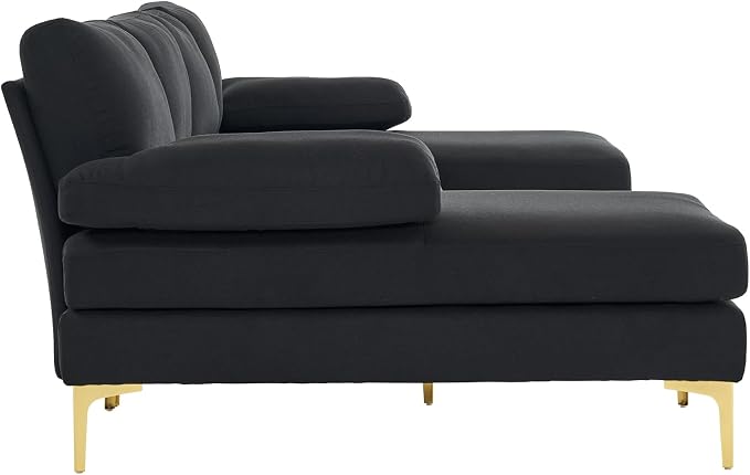 Karl home Convertible Sectional Sofa 110" U-Shape Sofa Couch 4-Seat Couch with Chaise Fabric Upholstered for Living Room, Apartment, Office, Black