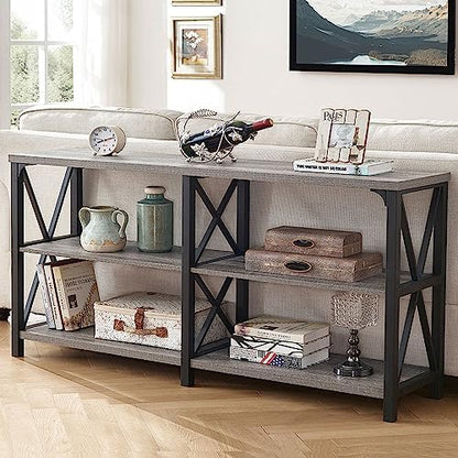 LVB Sofa Table for Entryway, Grey Rustic Console Table, 63 Inch