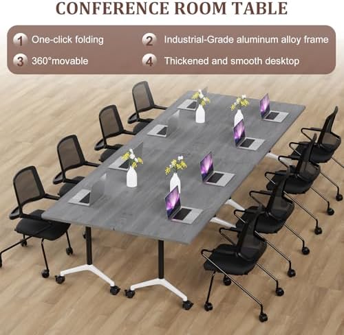 Folding Conference Table Modern Large Mobile Meeting Table Rolling Conference Room Tables with Wheels Seminar Tables for Office Training Classroom (10, Oak Grey, 47.2" D X 23.6" W X 29.5" H)