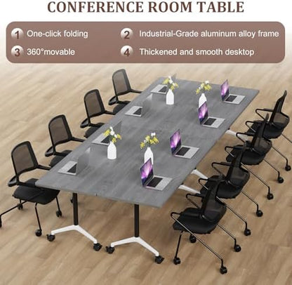 Folding Conference Table Modern Large Mobile Meeting Table Rolling Conference Room Tables with Wheels Seminar Tables for Office Training Classroom (6, Oak Grey, 47.2" D X 23.6" W X 29.5" H)