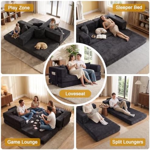 79" Futon Sleeper Sofa Bed, Boneless Couch for Living Room，Black