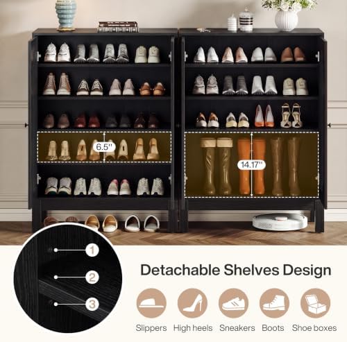 Tribesigns Shoe Cabinet with 2 Doors & Adjustable Shelves, 5-Tier (Black)