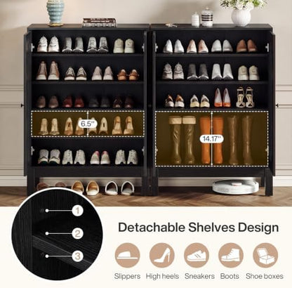 Tribesigns Shoe Cabinet with 2 Doors & Adjustable Shelves, 5-Tier (Black)