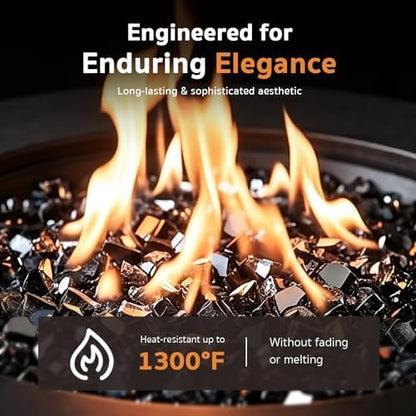 GASPRO 35 lbs Fire Glass for Propane Fire Pit, 1/2-Inch Reflective Fireplace Glass Rocks for Fire Pit Table, Black