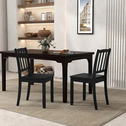 Wood Dining Chairs Set of 6, Black Kitchen Chairs with Solid Rubber Wood Legs, Non-Slip Foot Pads, Max Load of 400 Lbs, Farmhouse Seat Slat High Back Dining Room Chairs