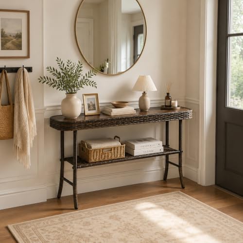 Entryway Table with Storage, 2-Tier 35.4'' Console Table with Woven Wrap