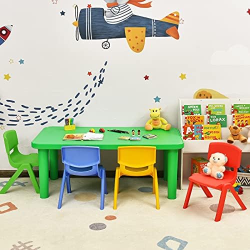 KOTEK Plastic Table and 4 Chair Set, Green Table & Assorted Color Chairs, Play and Learn Furniture, Activity Table w/Stackable Chairs (8 Chairs)