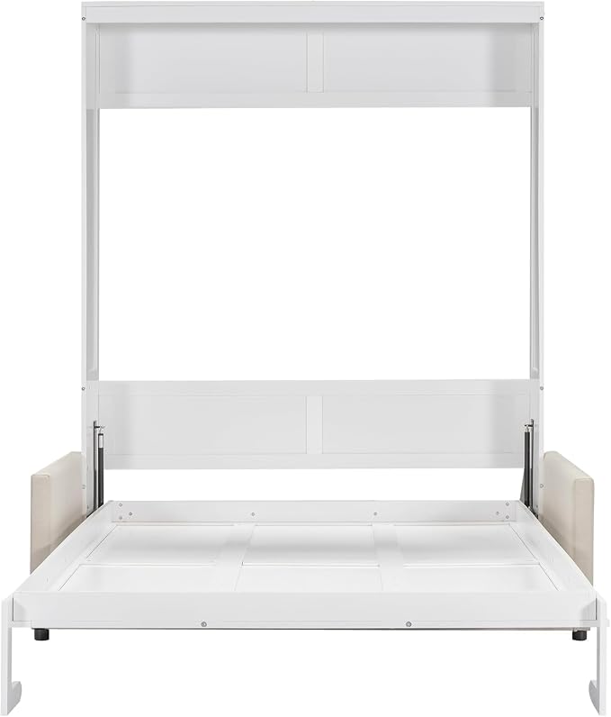 MERITLINE Queen Murphy Bed with Sofa,Wood Vertical Folding Murphy Wall Bed Cabinet with Couch,for Adults Guest Rooms,Offices,Apartments (White)