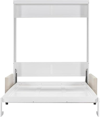MERITLINE Queen Murphy Bed with Sofa,Wood Vertical Folding Murphy Wall Bed Cabinet with Couch,for Adults Guest Rooms,Offices,Apartments (White)