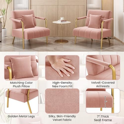 Yaheetech 30" Velvet Sofa Chair Accent Sofa with Gold Metal Leg, Pink