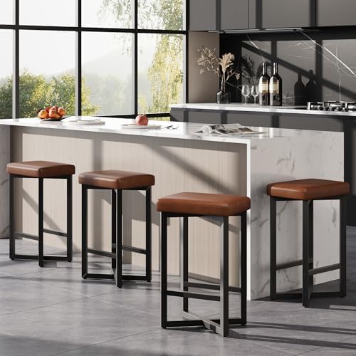 IDEALHOUSE Bar Stools Set of 4, 24.6" Counter Height Backless Barstools