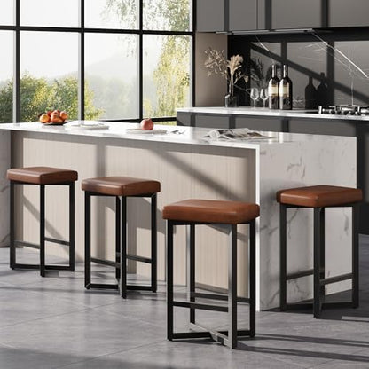 IDEALHOUSE Bar Stools Set of 4, 24.6" Counter Height Backless Barstools