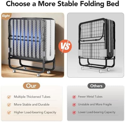 Decofy 75"x38" Folding Bed with Mattress Rollaway Beds on Wheels10 Tubes